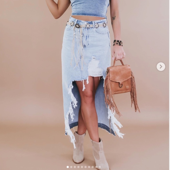 Hi Low Distressed Denim Skirt - Picture 1 of 6